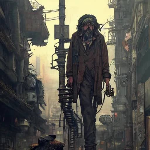 Cyberpunk homeless persona on the street, AI Generated