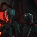 What cyberpunk story would it be without twins or half-naked ladies wired to stuff?