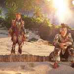 Horizon Forbidden West Burning Shores DLC Aloy and Seyka on the beach In game Picture